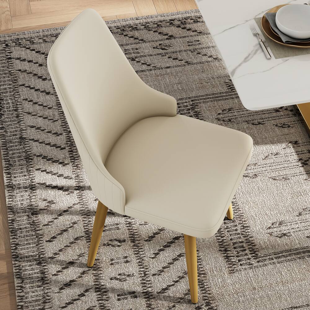 Alt View 1. POVISON - Modern Luxury Swivel Upholstered Dining Chairs Set of 2, Faux Leather Side Chairs, Beige & Gold - Beige.