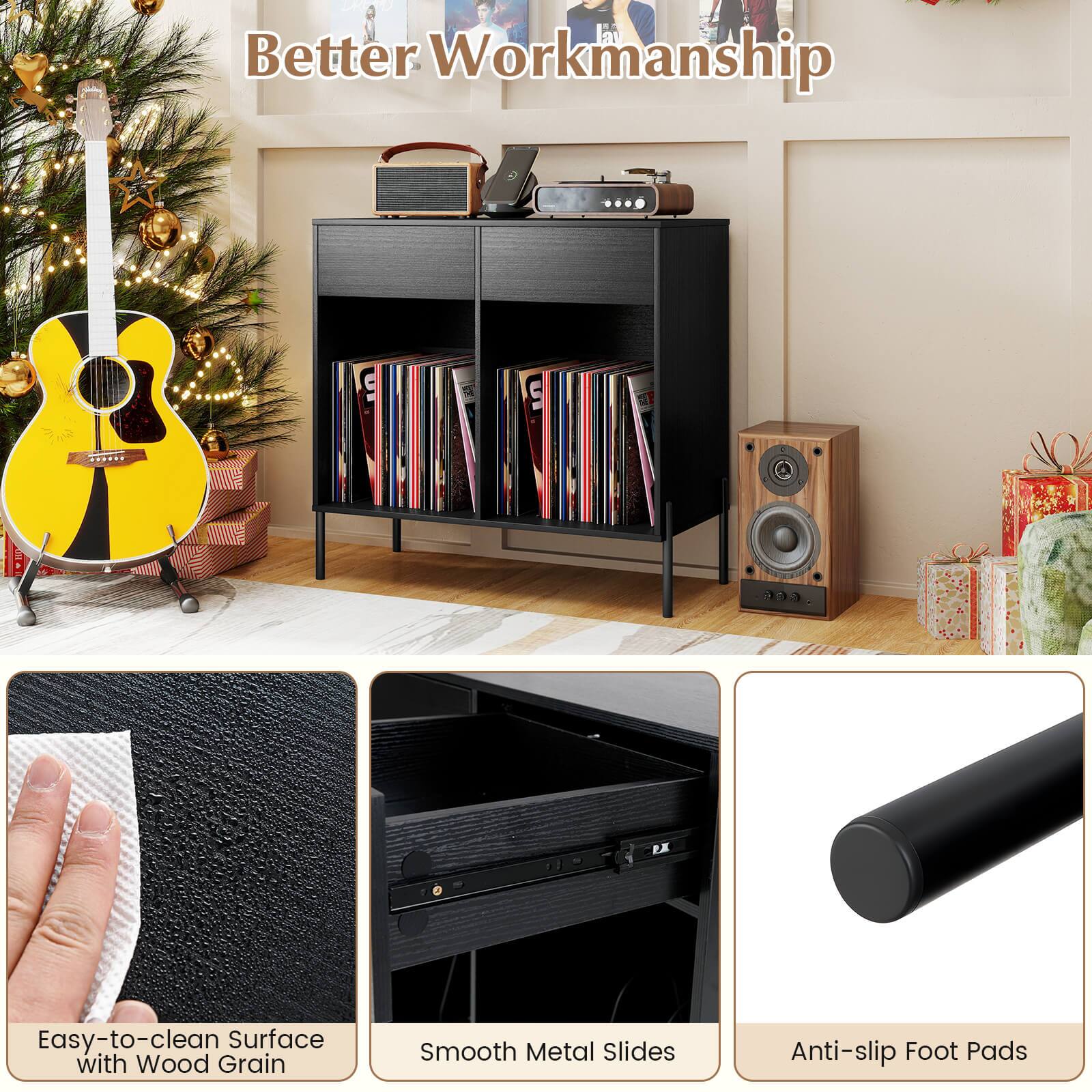 Better Workmanship

- Easy-to-clean Surface with Wood Grain
- Smooth Metal Slides
- Anti-slip Foot Pads