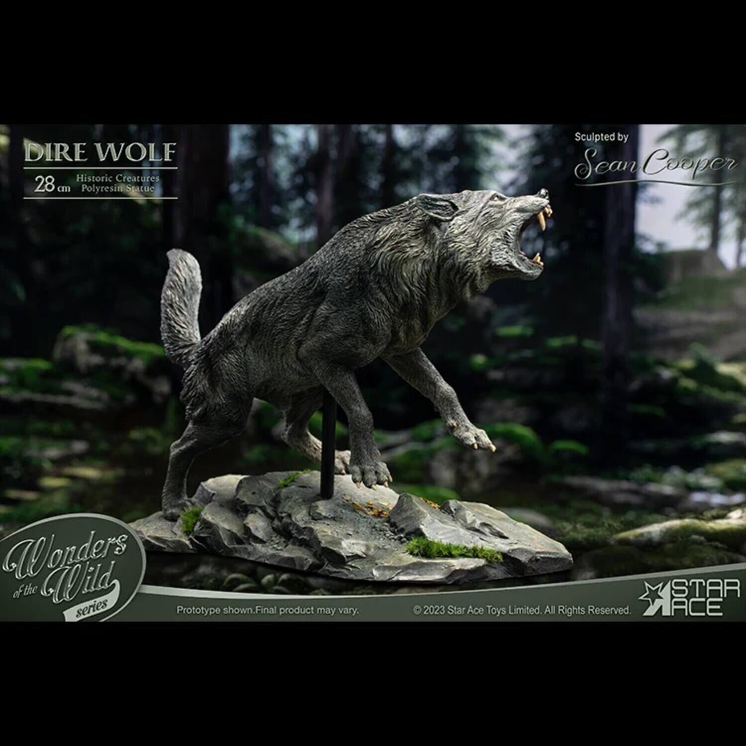 DIRE WOLF  
Historic Creatures  
28 cm Polyresin Statue  

Sculpted by Sean Cooper  

Wonders of the Wild series  
Prototype shown. Final product may vary.  

© 2023 Star Ace Toys Limited. All Rights Reserved.
