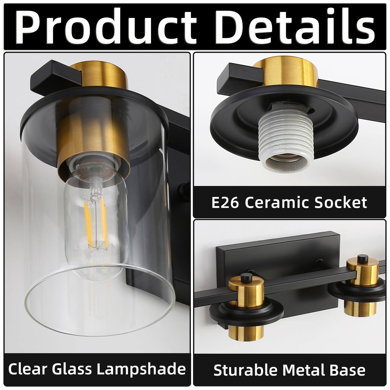 Product Details

- E26 Ceramic Socket
- Clear Glass Lampshade
- Sturabie Metal Base