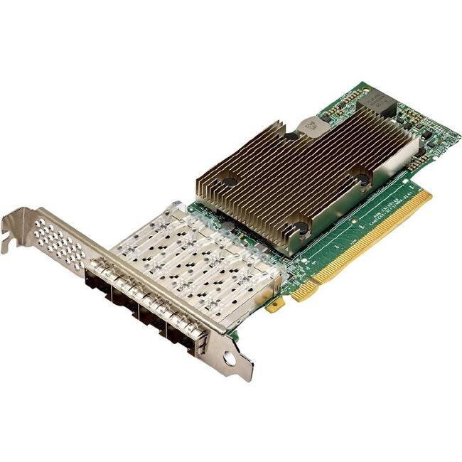 Front. HP - HPE Broadcom BCM57504 Ethernet 10/25Gb 4-port SFP28 Adapter for HPE - PCI Express 4.0 x16 - 4 Port(s) - Optical Fiber - Black.