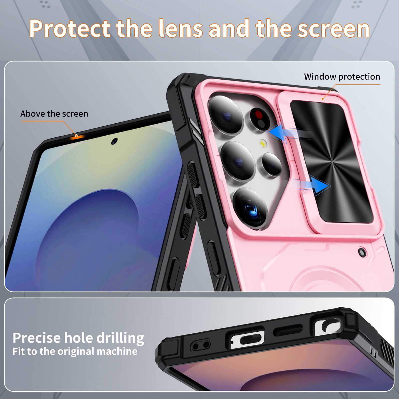 Protect the lens and the screen

Window protection

Above the screen

Precise hole drilling

Fit to the original machine