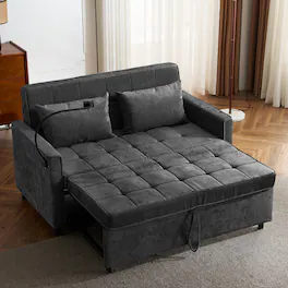 Anysun - 56.9" Loveseat Pull-Out Sofa Bed with USB Ports - Reversible Cushion, Side Pockets & Phone Holder for Living Room - Black
