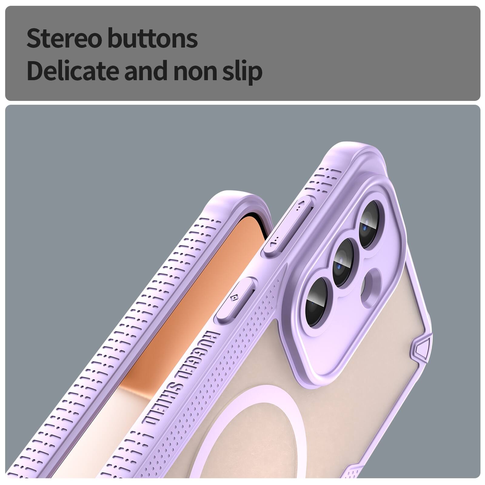 Stereo buttons  
Delicate and non slip  
RUGGED SHIELD