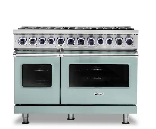 The image features a stainless steel Viking oven with a black interior. The oven has a total of 12 burners, including 6 burners on the top and 6 burners on the bottom. The oven is designed to be energy efficient and provide even heat distribution. The stove is sitting on a white background, which highlights its sleek and modern appearance.