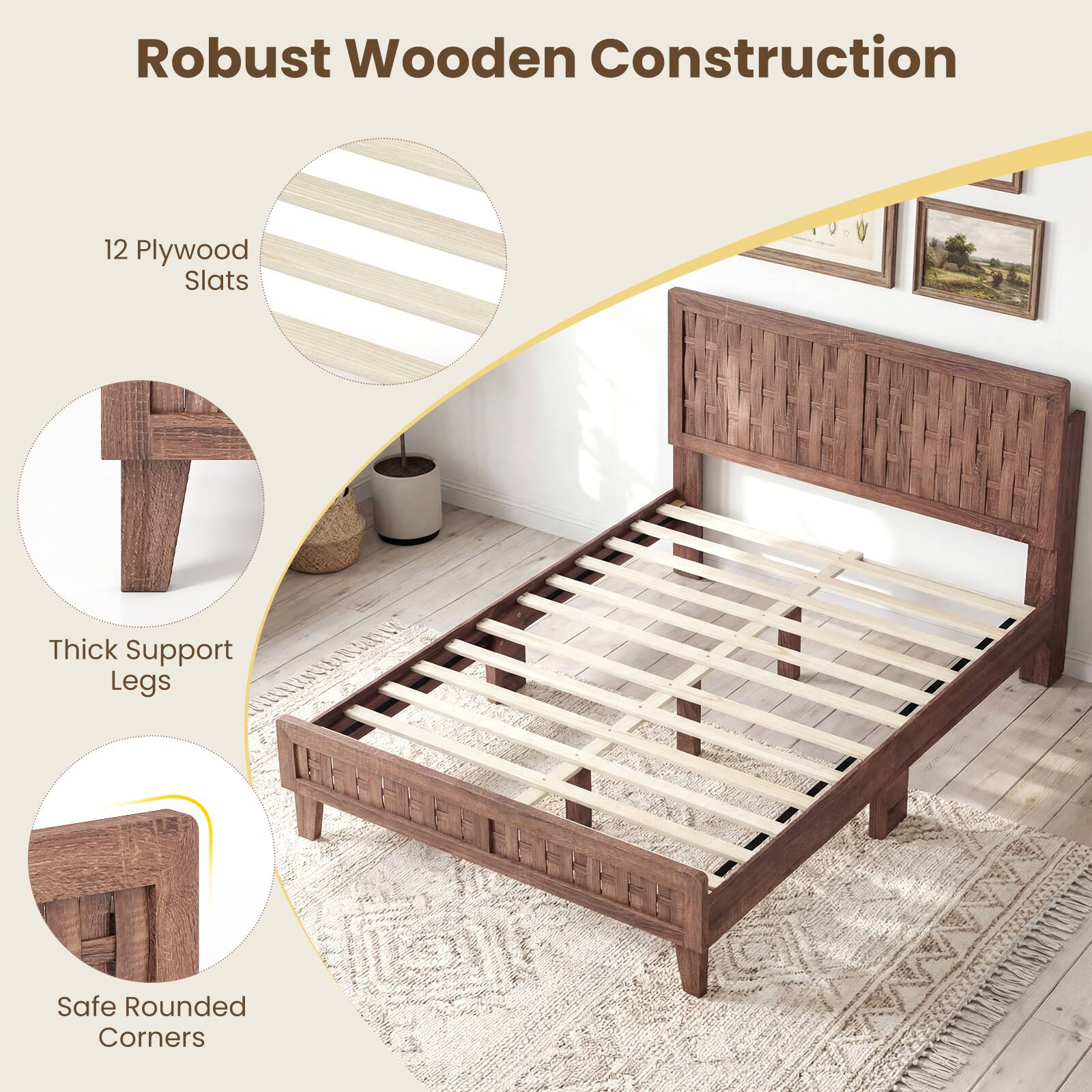 Robust Wooden Construction

- 12 Plywood Slats
- Thick Support Legs
- Safe Rounded Corners