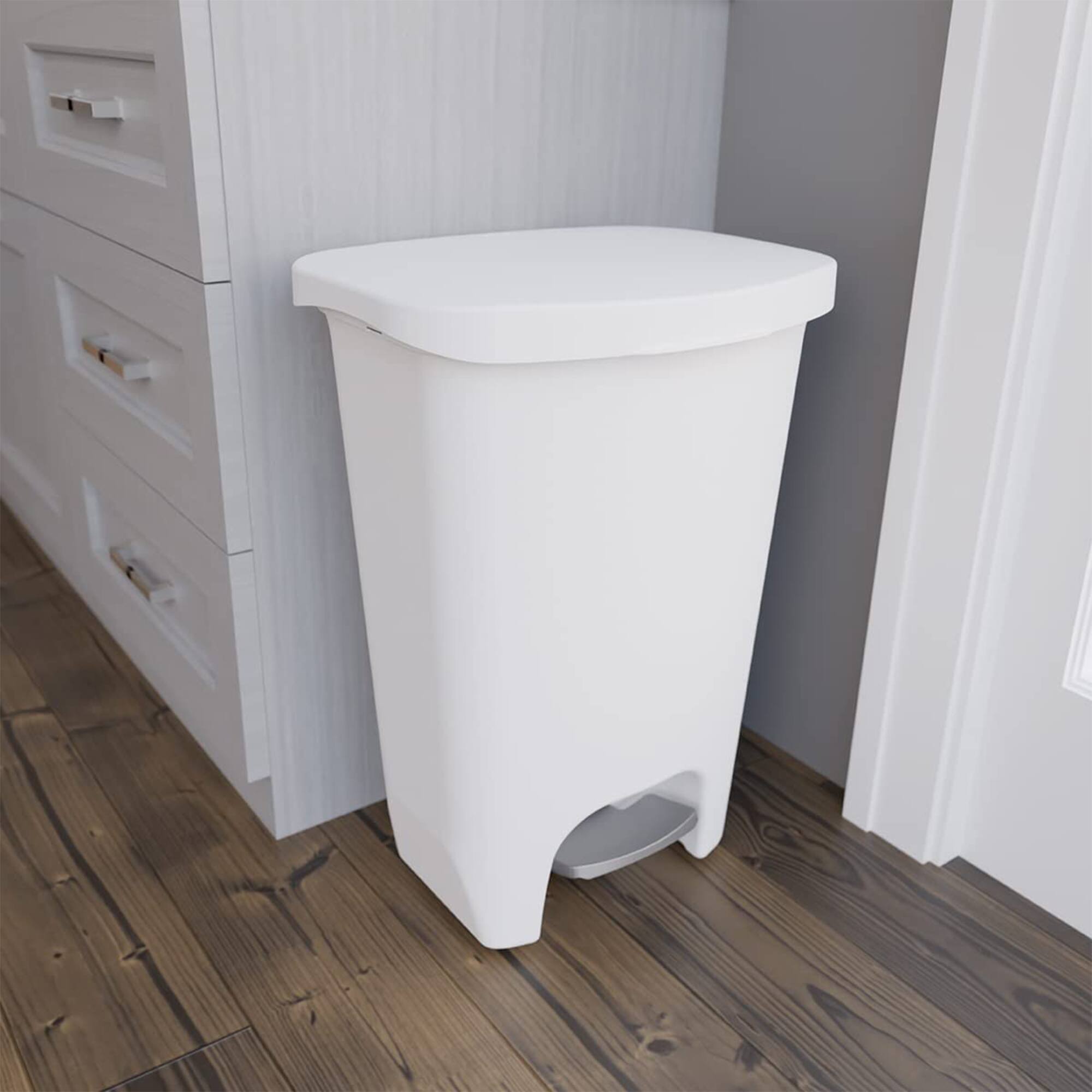 Alt View 5. Glad - Glad Kitchen Trash Can with Lid, Foot Pedal and Garbage Bag Rings, 13 Gal, White - WHITE.