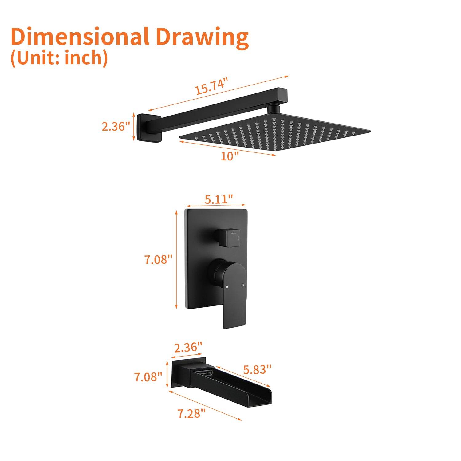Dimensional Drawing (Unit: inch)

- 15.74"
- 2.36"
- 10"
- 5.11"
- 7.08"
- 2.36"
- 7.08"
- 5.83"
- 7.28"