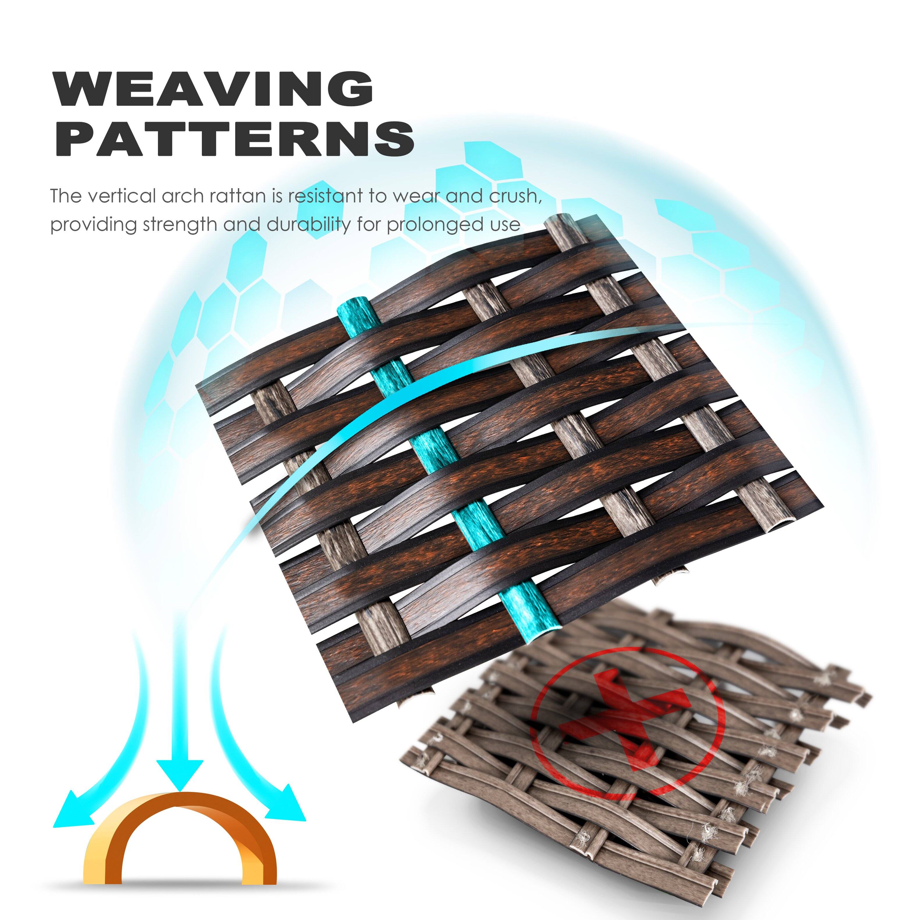 WEAVING PATTERNS

The vertical arch rattan is resistant to wear and crush, providing strength and durability for prolonged use