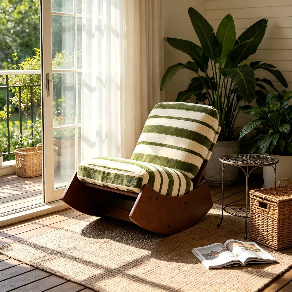 Back. Loheer - Loheer Glider Rocking Chair Solid Wood Frame Accent Reading Chair Green - Green.