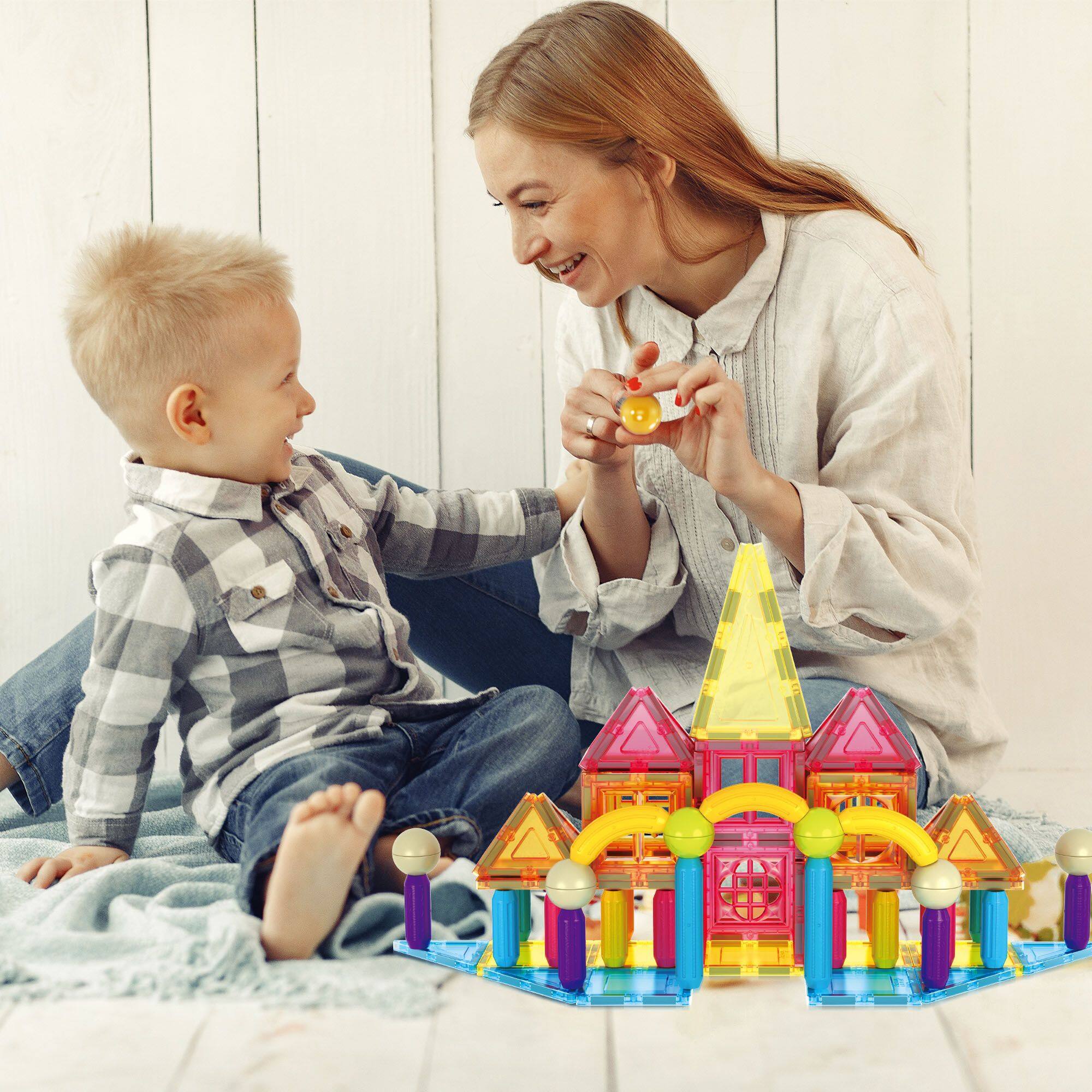 Alt View 4. PicassoTiles - PicassoTiles 82 PC Magnetic Tiles, Magnetic Building Blocks for Kids 3+ & Sticks Builders Set.