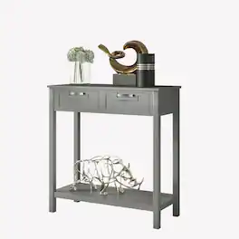 Costway - Accent Console Table Entryway Sofa Foyer Table Storage Shelf W/2 Drawers - Gray