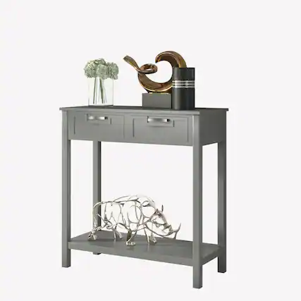 Front. Costway - Costway Accent Console Table Entryway Sofa Foyer Table Storage Shelf W/2 Drawers - Gray.