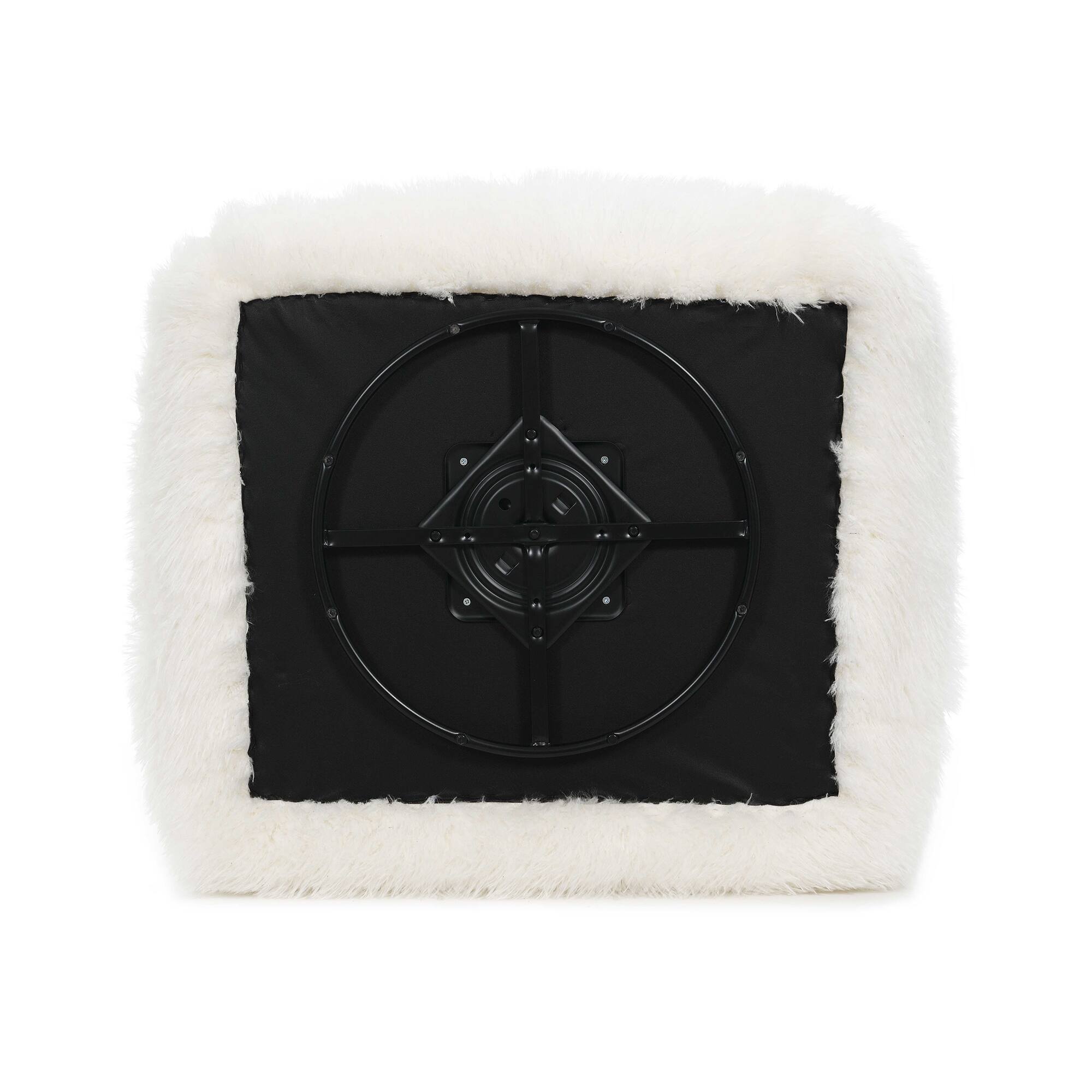 Alt View 4. Vaczon - Faux Fur 360° Swivel Accent Chair with Ball Pillows, Plush Shaggy Armchair for Living Room Bedroom - White.