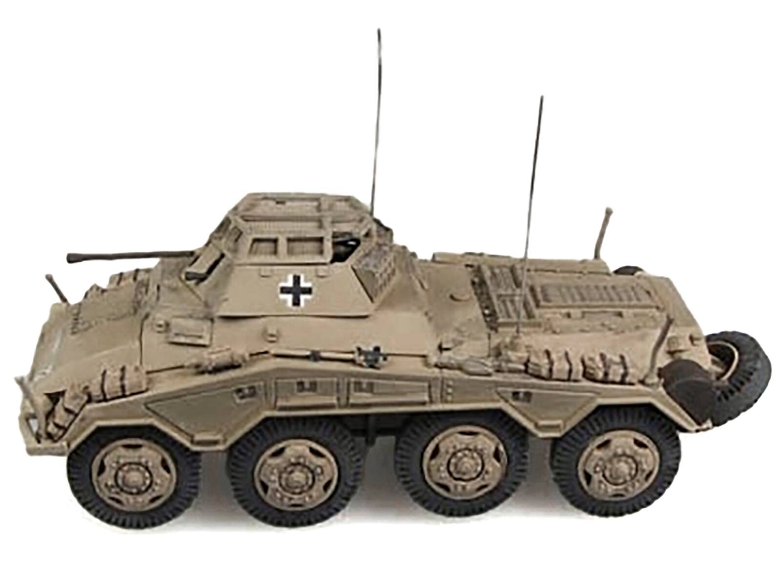 Angle. Panzerstahl - Sd.Kfz. 234/1 Armored Vehicle "6th Panzer Division Czechoslovakia" (1945) German Army 1/72 Diecast Model by Panzerstahl - Brown.