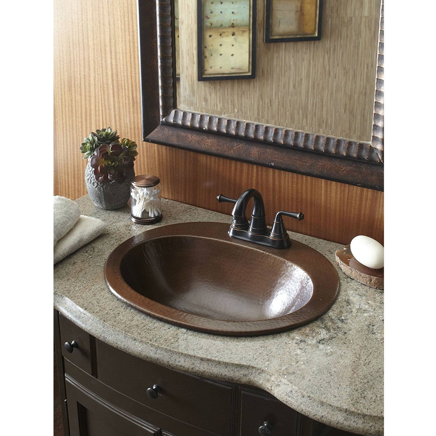 Left. Hivvago - Copper Oval Bathroom Sink 20 x 16 inch - Copper.