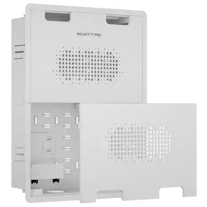 Front. Mount-It! - Large In-Wall Media Box for TVs – Recessed Cable & Device Storage, Wi-Fi Transparent, White - White.