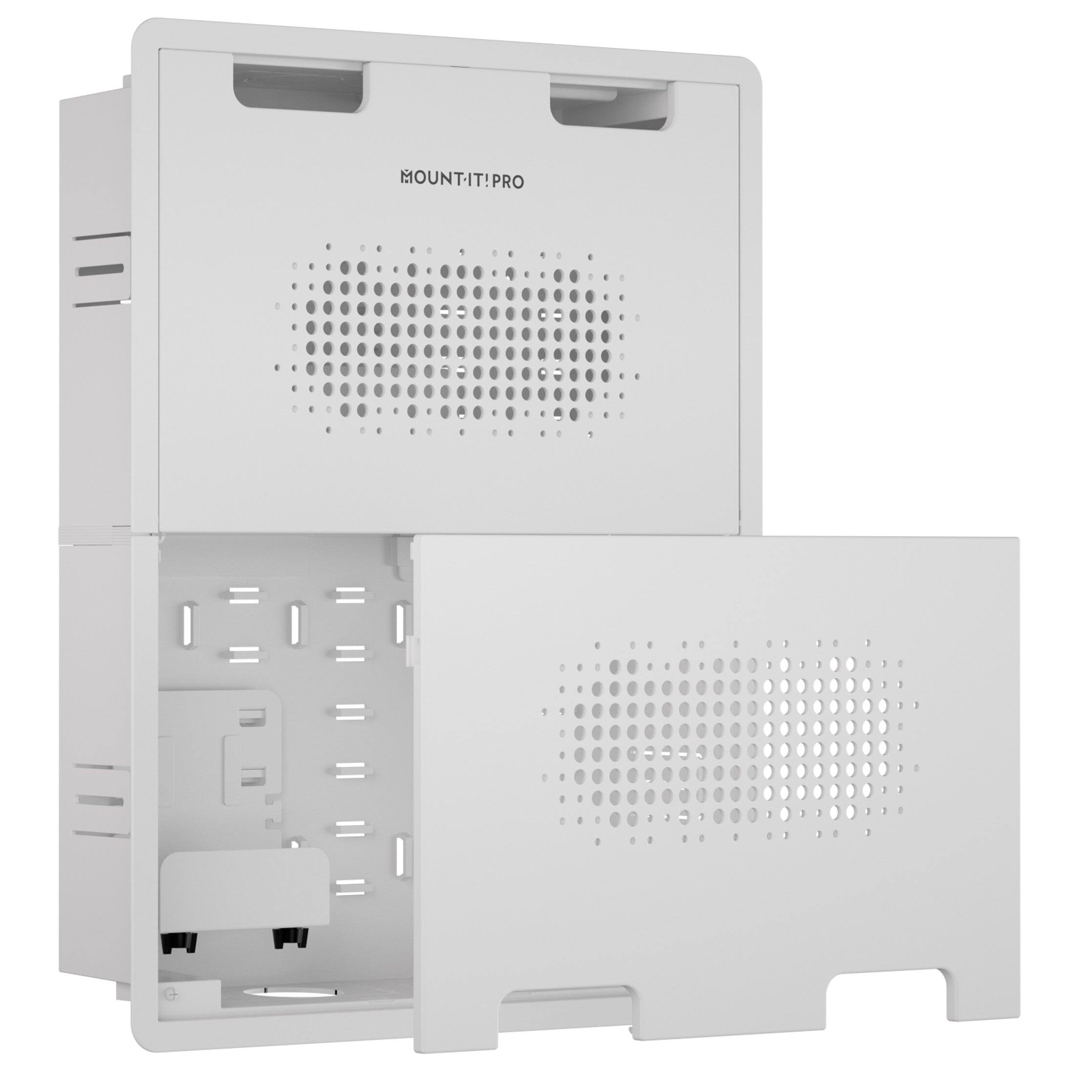 Front. Mount-It! - Large In-Wall Media Box for TVs – Recessed Cable & Device Storage, Wi-Fi Transparent, White - White.