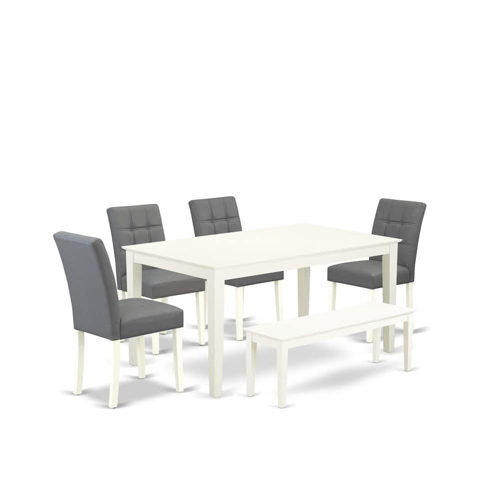 East West Furniture - 6 Piece Dining Table Set contain A Modern Table a Wooden Bench - White price history on PriceWatchPro