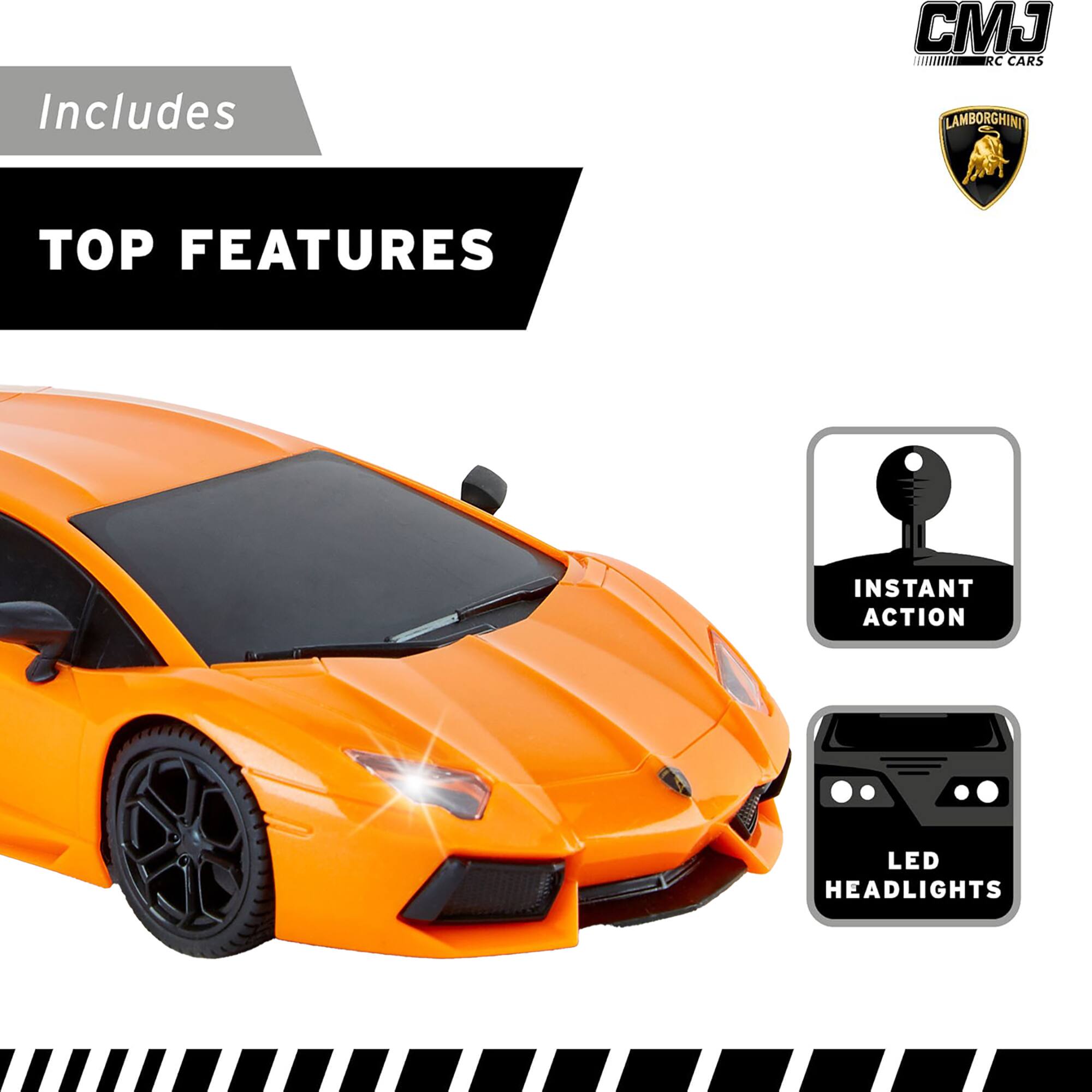 Includes CJ RC CARS LAMBORGHINI TOP FEATURES INSTANT ACTION LED HEADLIGHTS