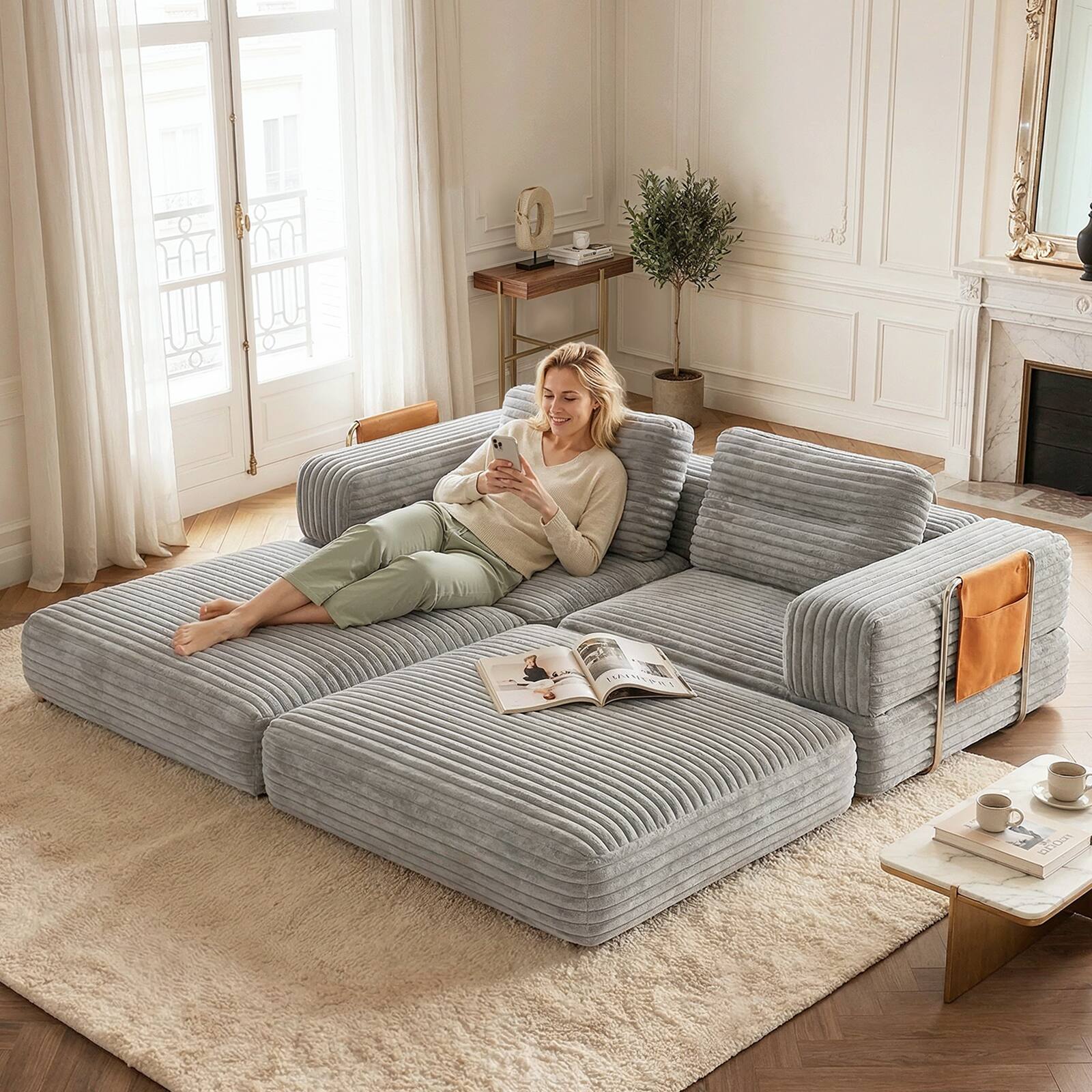 Alt View 7. Pinmoco - 81.5'' Modular Sectional Sleeper Sofa Bed, Convertible L Shaped Couch with Pillows and Storage - Gray.
