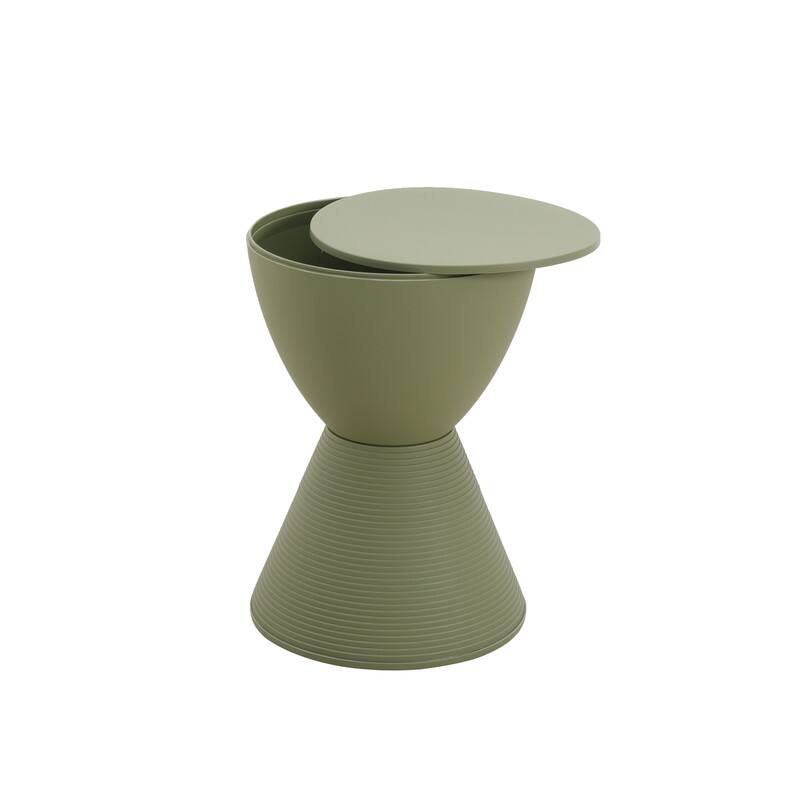 Alt View 5. LeisureMod - Boyd Modern Round Hourglass Accent Side Table, Drum Storage Table with Ribbed Base for Indoor/Outdoor - Olive Green.