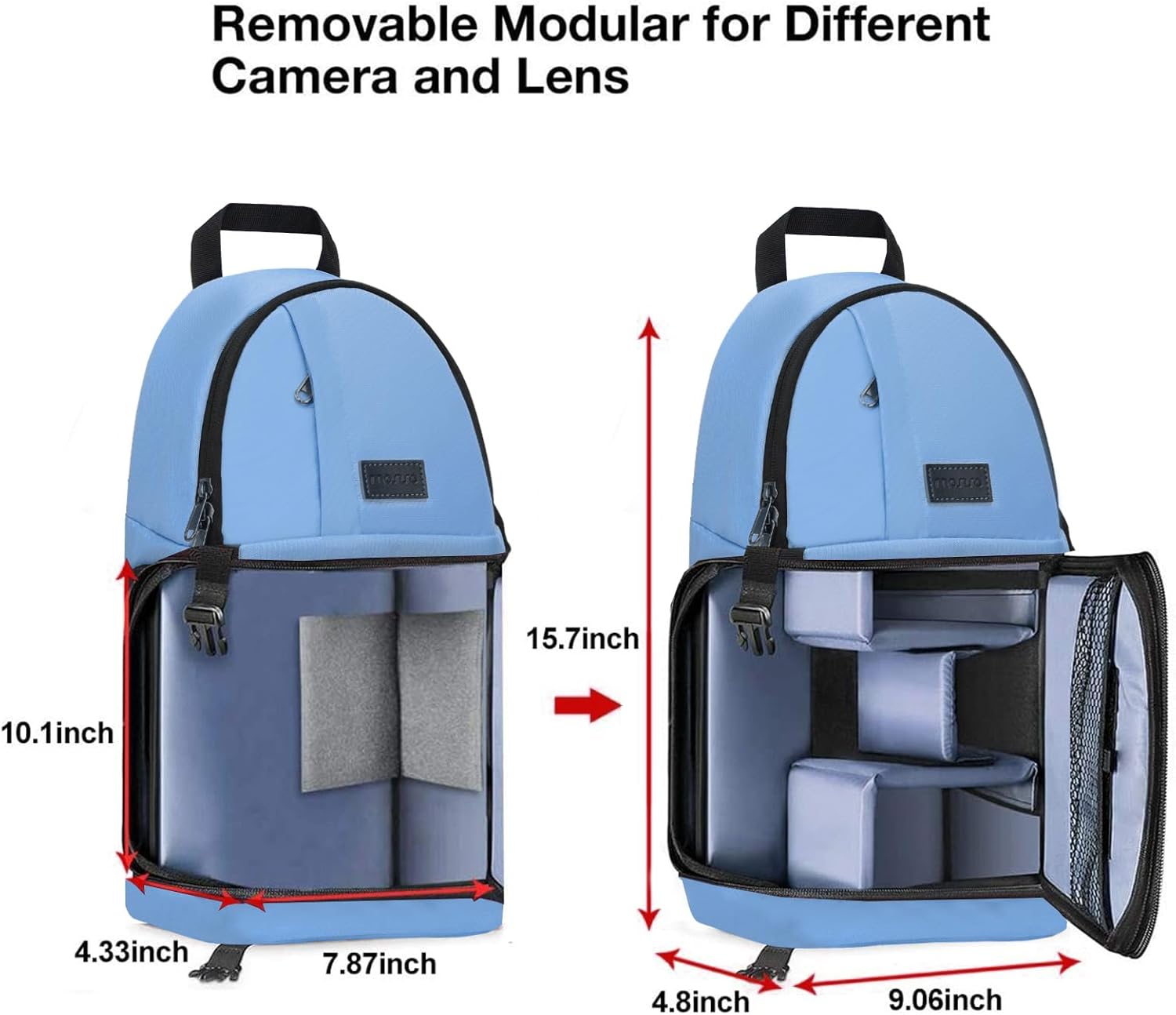 Removable Modular for Different Camera and Lens  
15.7inch 10.1inch 4.33inch 7.87inch 4.8inch 9.06inch