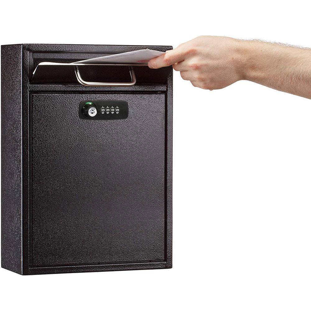 Angle. AdirOffice - Drop Box Large Steel Wall-Mounted Drop Box Mailbox with Combination Lock - Black.