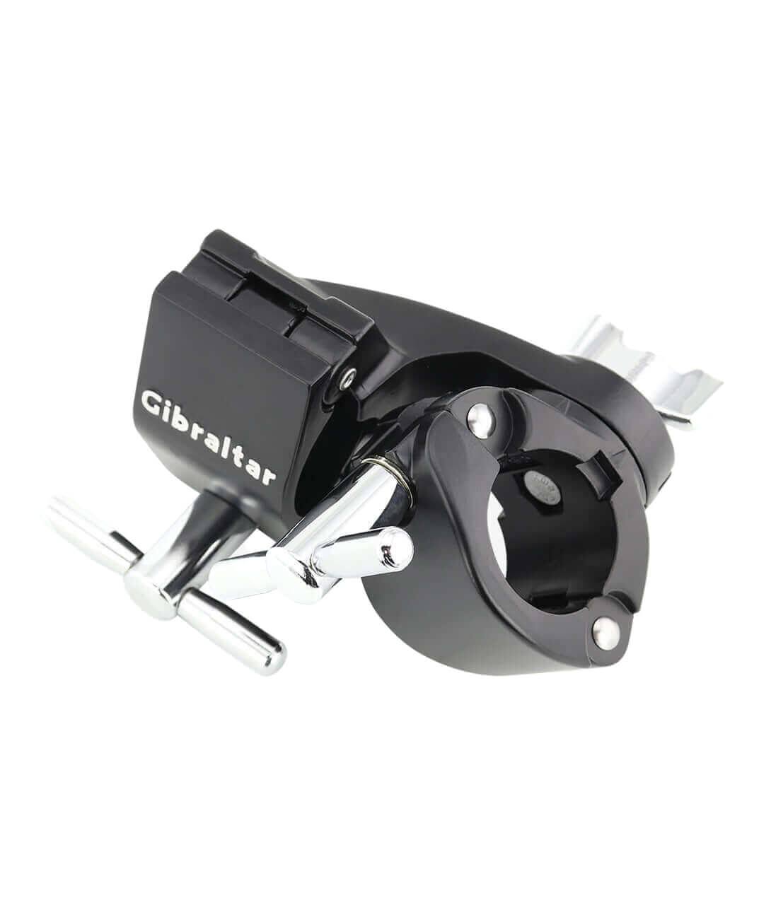 Front. Gibraltar Hardware - 1.5" Adjustable Drum Rack T Clamp, Versatile Extension Connector with Up to 180° Tilt for Custom Rack Builds.