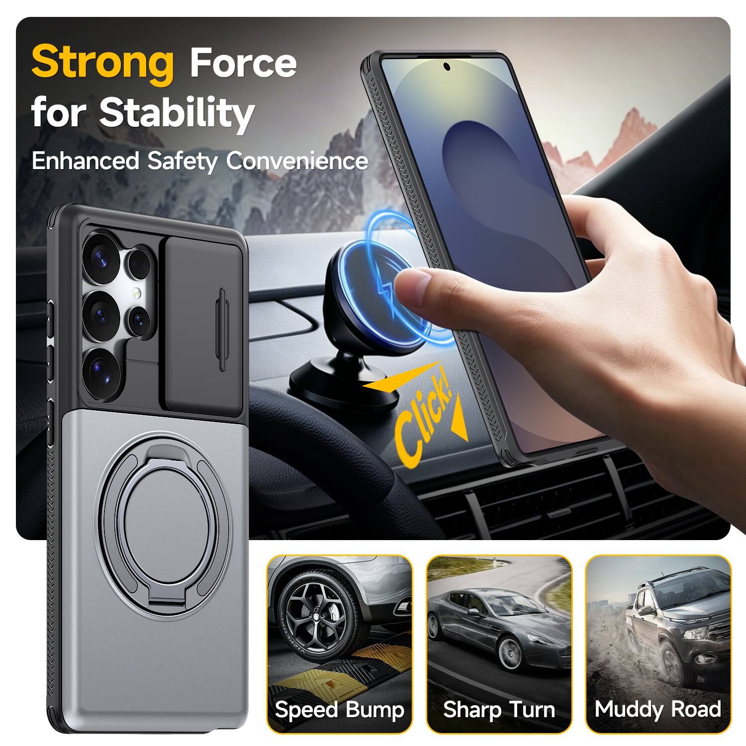 Strong Force for Stability  
Enhanced Safety Convenience  

Chey  
Speed Bump  
Sharp Turn  
Muddy Road