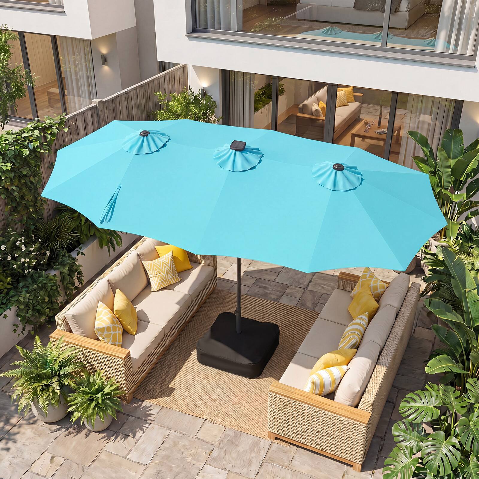Alt View 1. Gymax - Gymax 13 FT Double-Sided Patio Umbrella w/108 Multi-Color LED Lights Base Included Turquoise - Green.
