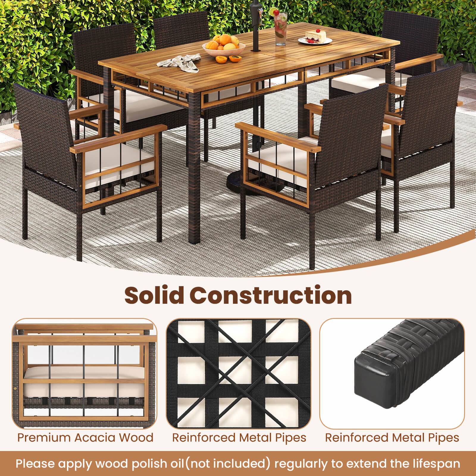 Solid Construction

Premium Acacia Wood  
Reinforced Metal Pipes  
Reinforced Metal Pipes  

Please apply wood polish oil (not included) regularly to extend the lifespan