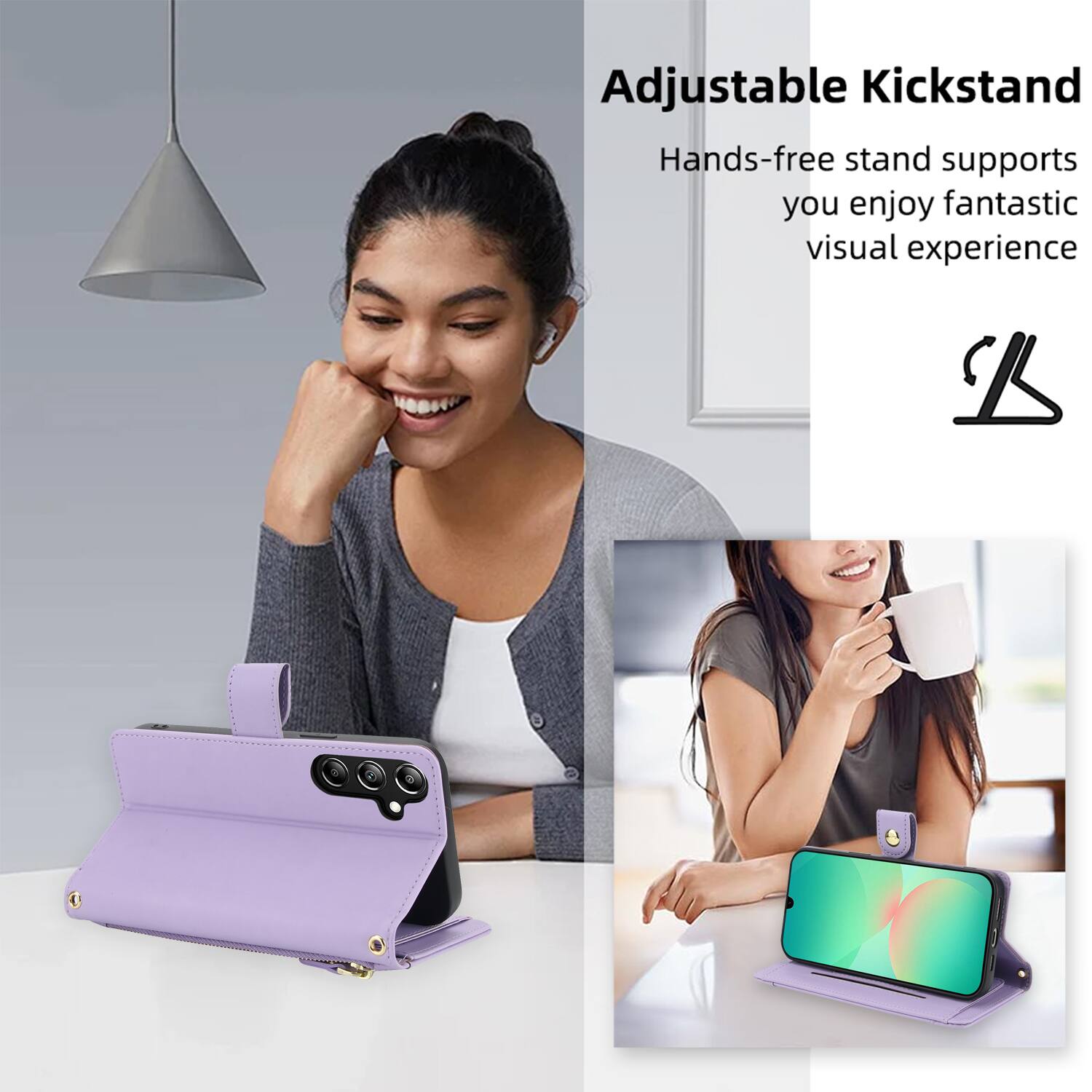 Adjustable Kickstand  
Hands-free stand supports you enjoy fantastic visual experience