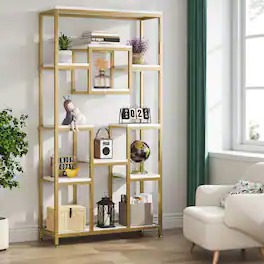 Tribesigns - Modern Bookshelf with Metal Frame, Storage Shelves and Book and Decor Display for Living Room and Bedroom - White