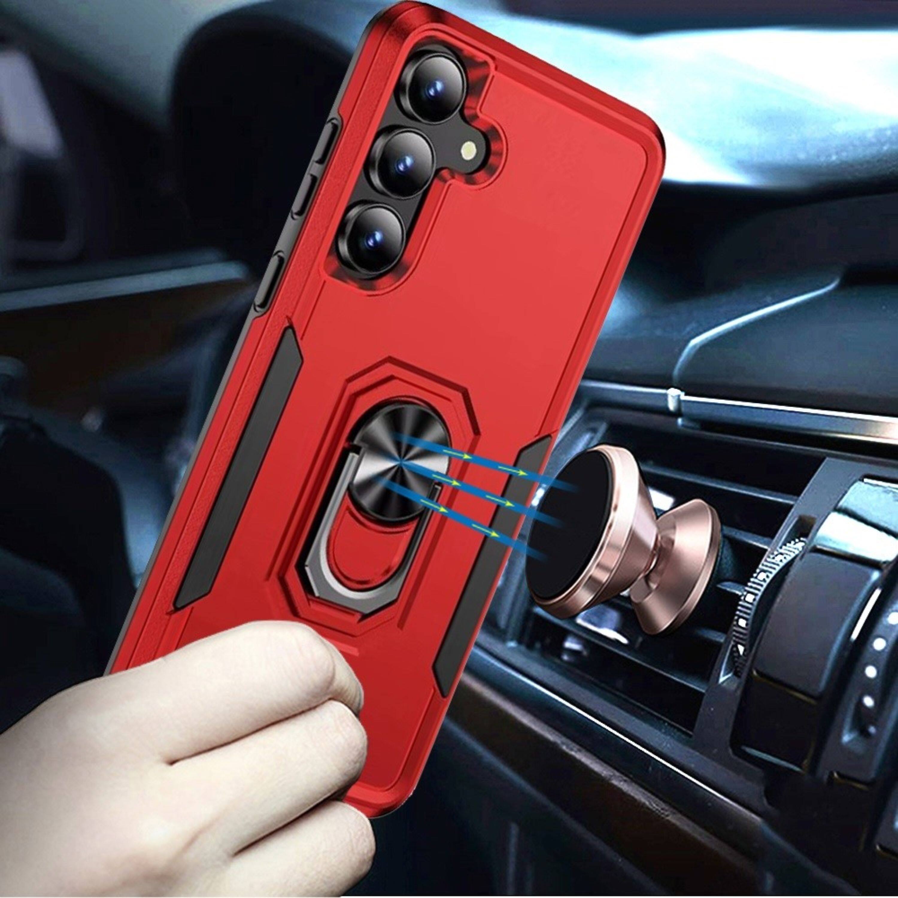 Angle. Kitcheniva - Fused Rugged With Metal Ring Stand Plus Tempered Glass For Samsung S26 FE Red - Red.