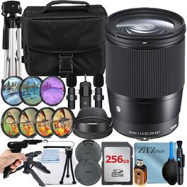 Sigma - 16mm f/1.4 DC DN Contemporary Lens for Sony E-Mount Bundle with 256GB Card + Case + ZeeTech Bundle - Black