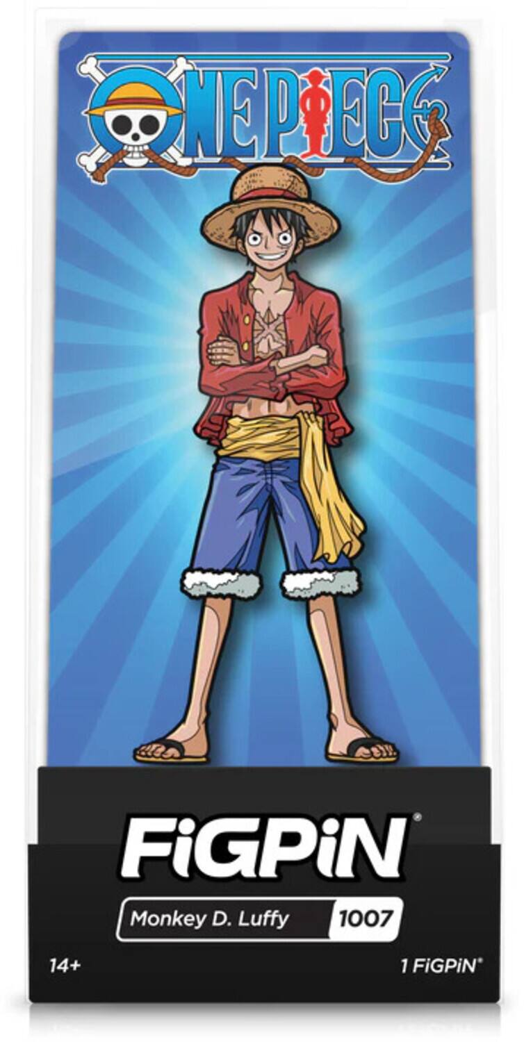 The corrected text is: "NE PEG FiGPiN Monkey D. Luffy 1007 14+ 1 FiGPiN"