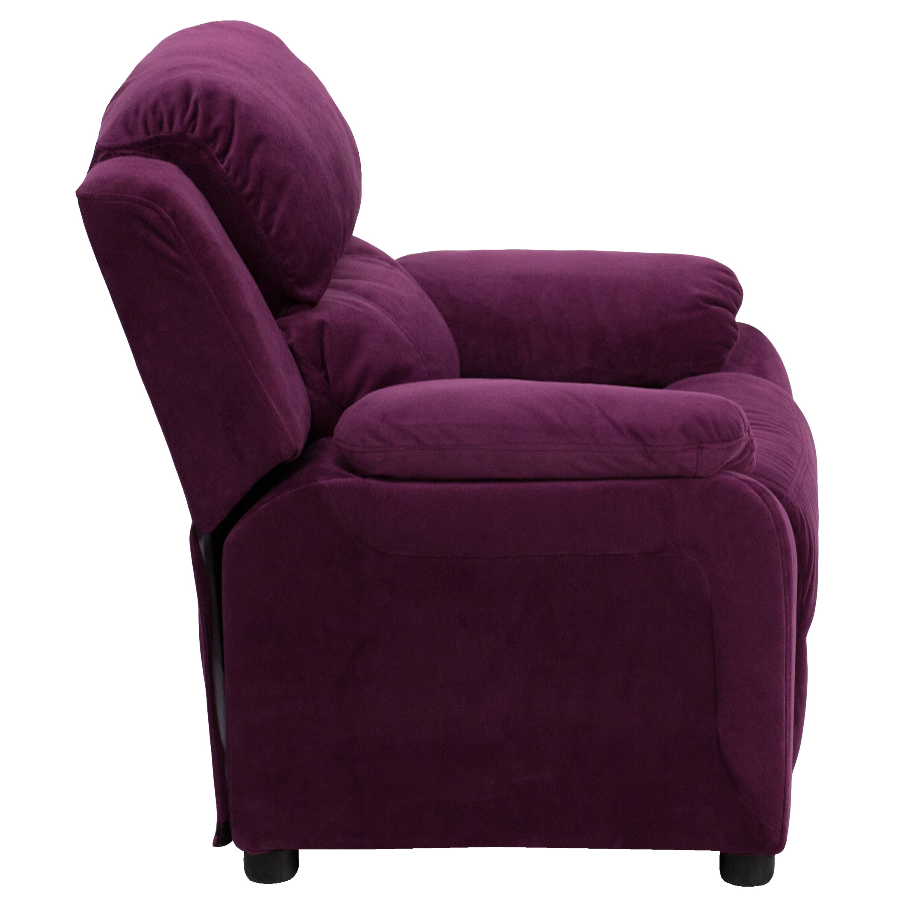 Alt View 7. Emma + Oliver - Deluxe Padded Contemporary Kids Recliner with Storage Arms - Purple Microfiber.