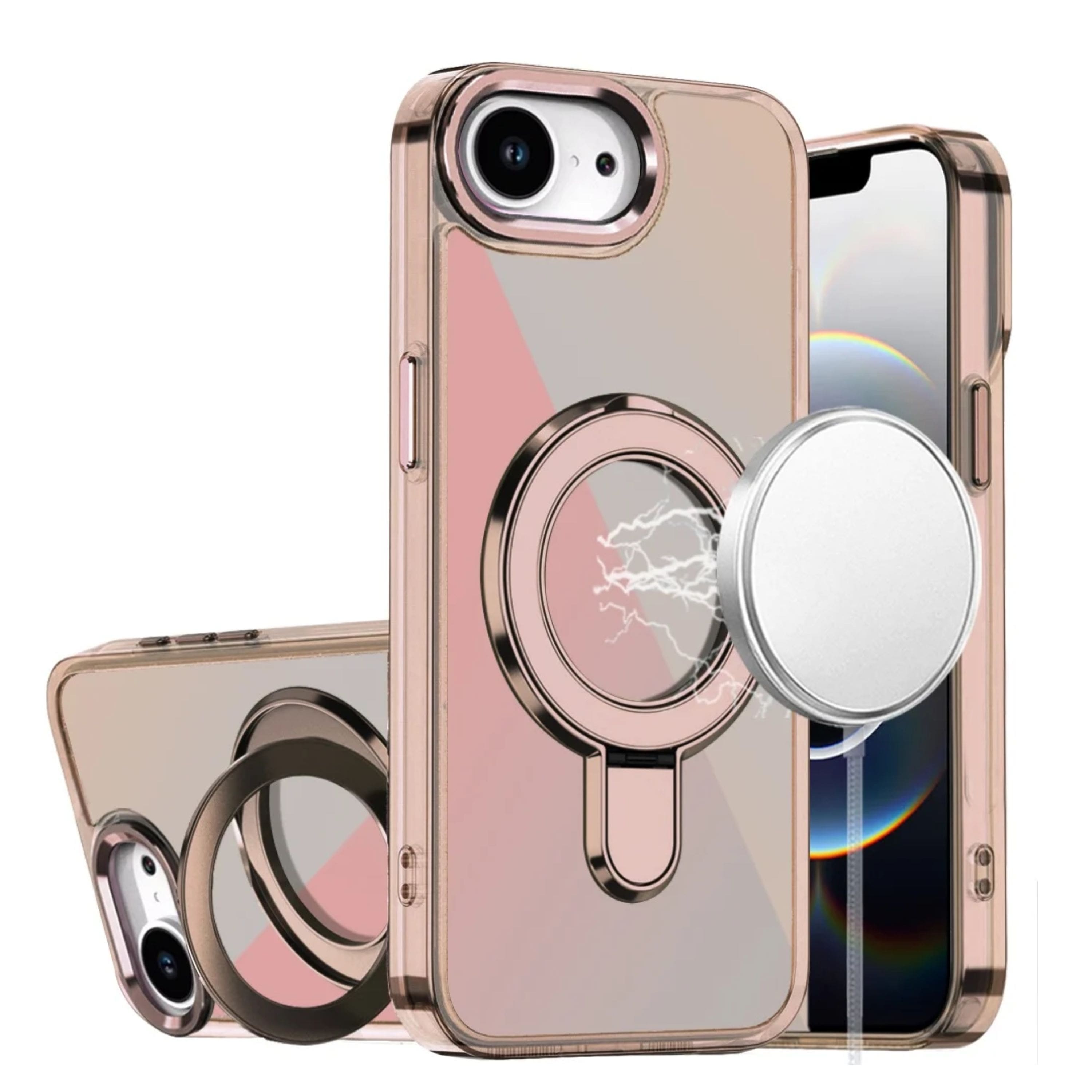 Kitcheniva - Radiant Chrome Magnetic Circle Stand Phone Case With Tempered Glass For iPhone 16e/17e - Desert Titanium price history on PriceWatchPro