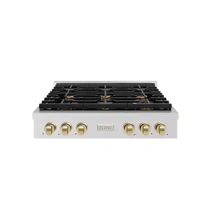 Front. ZLINE - ZLINE 36 in. Autograph Paramount Gas Rangetop w/ 6 Burners & Champagne Bronze Accents (SRTZ-36-CB) - Stainless Steel.