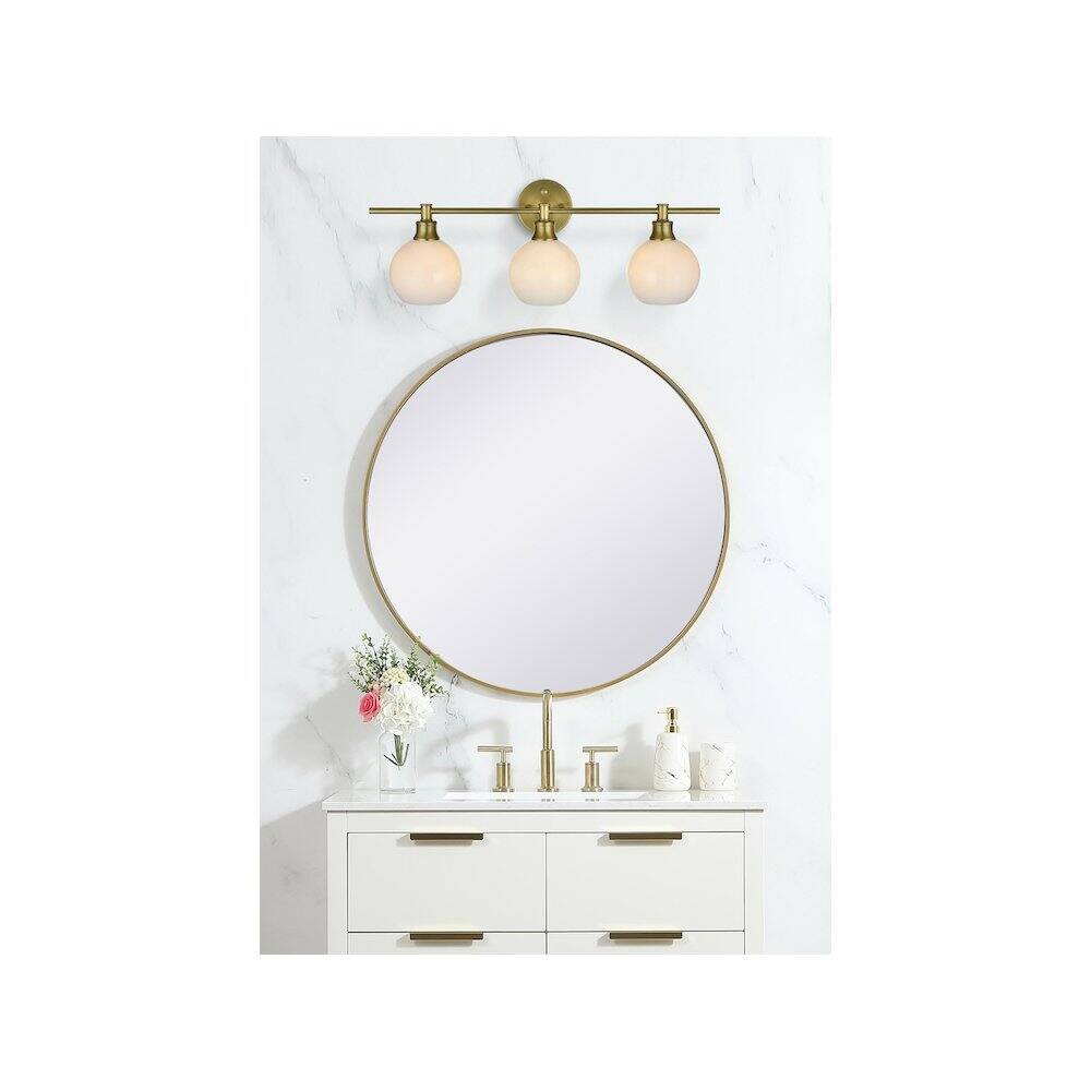 Alt View 4. Living District - Collier 3 Light Satin Gold and Frosted White Glass Wall Sconce - Satin Gold.