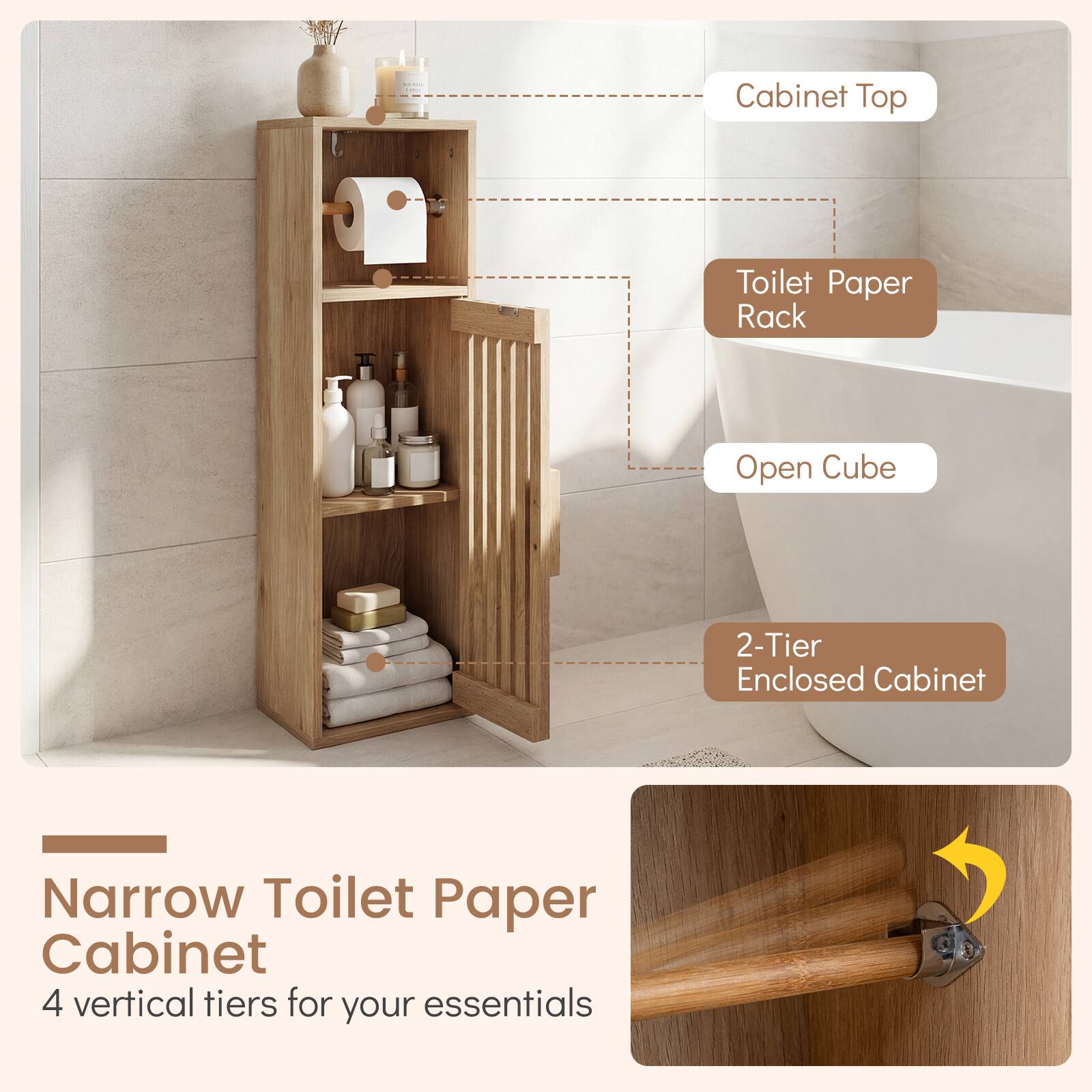 Cabinet Top Toilet Paper Rack Open Cube 2-Tier Enclosed Cabinet Narrow Toilet Paper Cabinet 4 vertical tiers for your essentials
