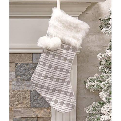 Angle. BreeBe - *Gray & White Plaid Stocking - Grey, White.