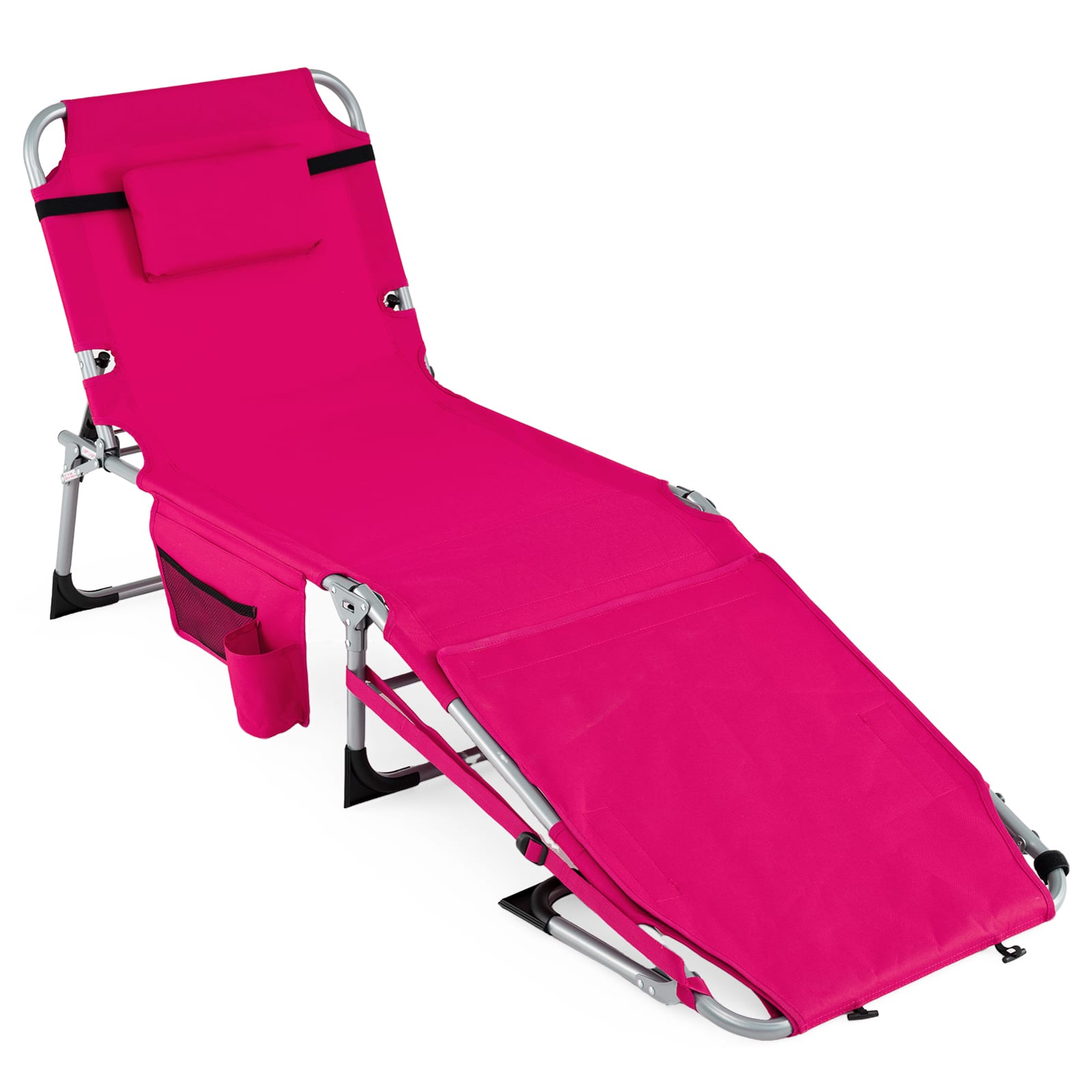 Gymax - Tanning Chair w/Face Arm Holes 4-Level Backrest & Head Pillow Side Pocket Pink - Multicolor