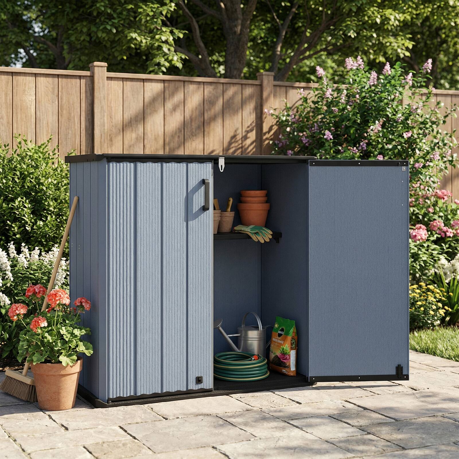 Alt View 3. Costway - Costway Outdoor Storage Shed, Cu.ft All-Weather Storage Box with Floor, Lockable Door - Black+Gray.