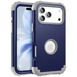 Dteck - Rugged Case for Apple iPhone 17 Pro,Shockproof Soft Silicone Bumper Hard PC Back Cover,3-Layers Protective Shell - Darkblue