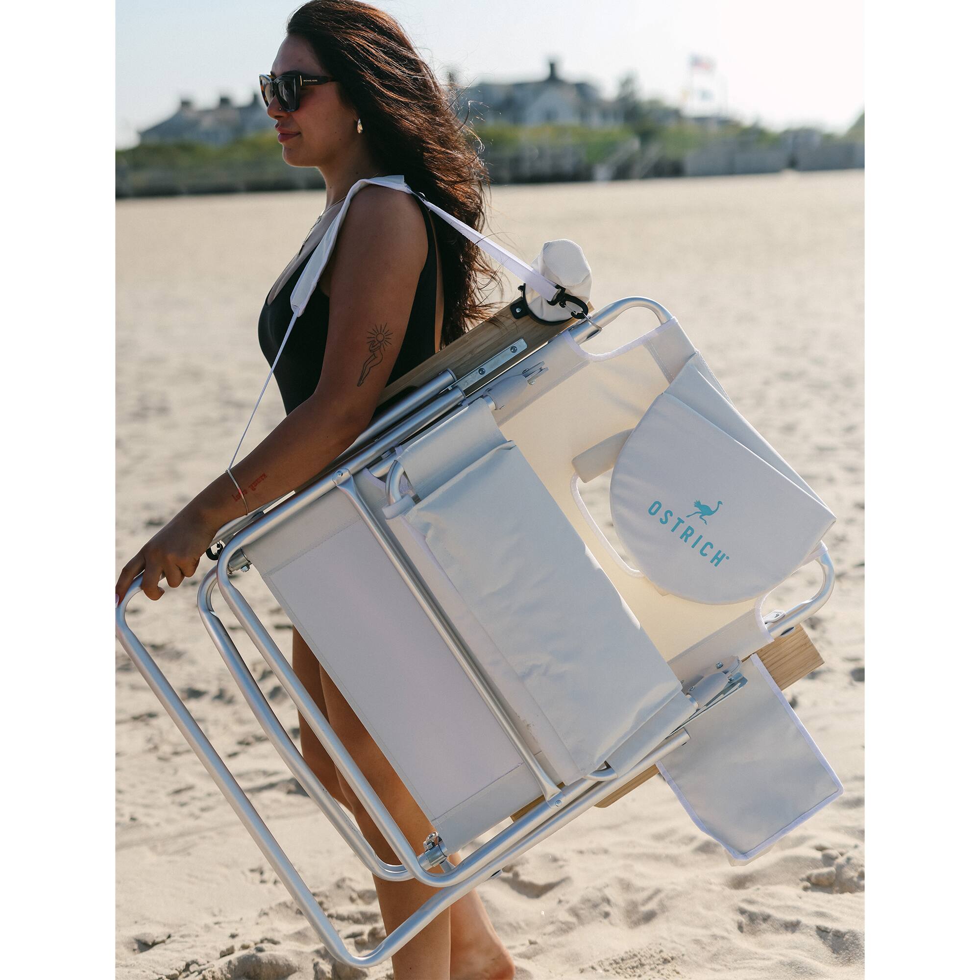 Alt View 3. Ostrich - Ostrich Original 3N1 Lightweight Outdoor Beach Lounge Chair with Footrest, Blue - Blue.