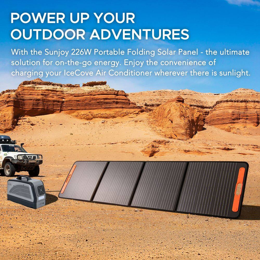 POWER UP YOUR OUTDOOR ADVENTURES

With the Sunjoy 226W Portable Folding Solar Panel - the ultimate solution for on-the-go energy. Enjoy the convenience of charging your IceCove Air Conditioner wherever there is sunlight.