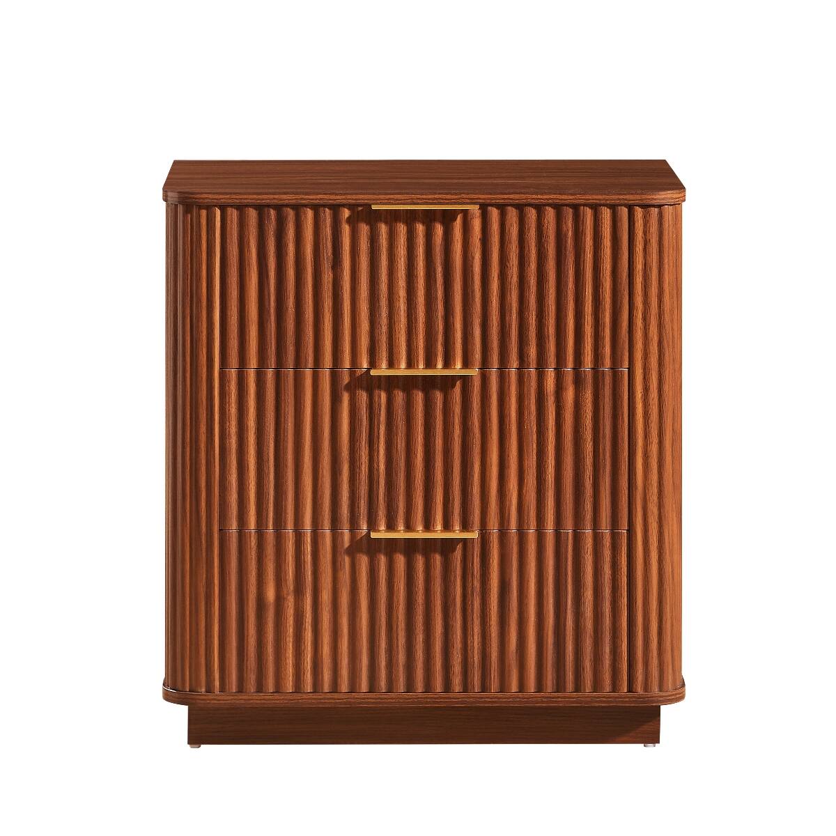 Alt View 9. Loheer - Loheer 3 Drawer Nightstand Set of 2, Walnut Nightstand, 23.6 Inch Wide Curved Wave Panels - Walnut.