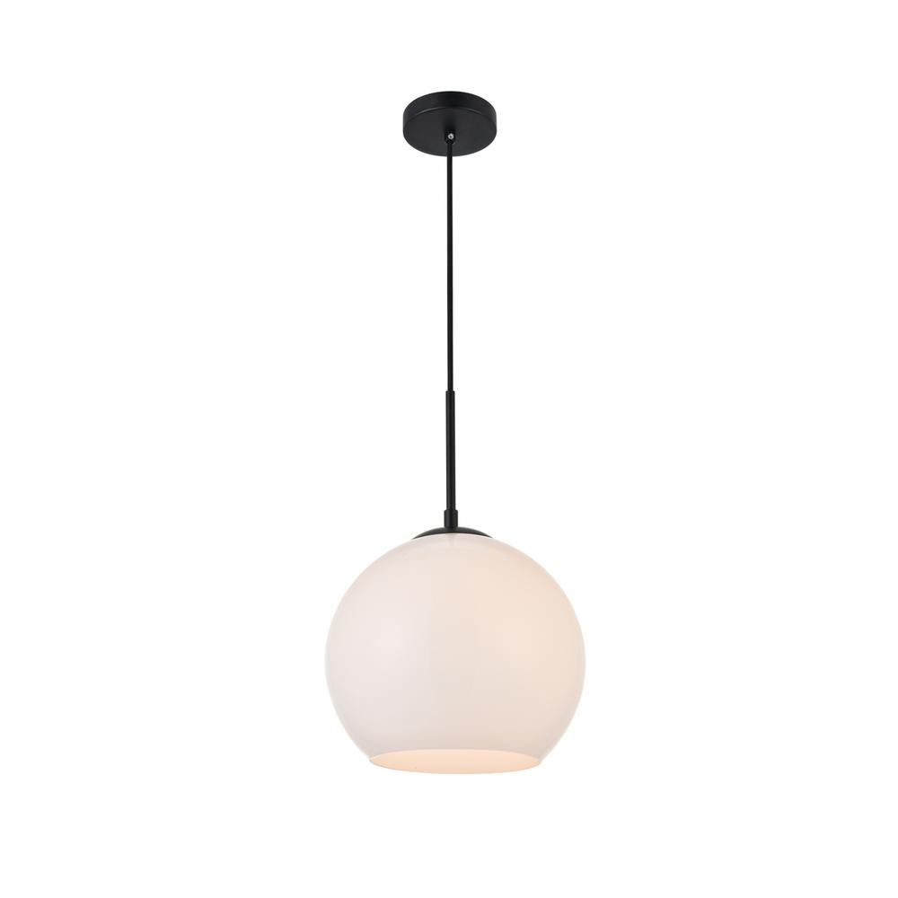Alt View 2. Living District - Baxter 1 Light Black Pendant With Frosted White Glass - Black And Frosted White.